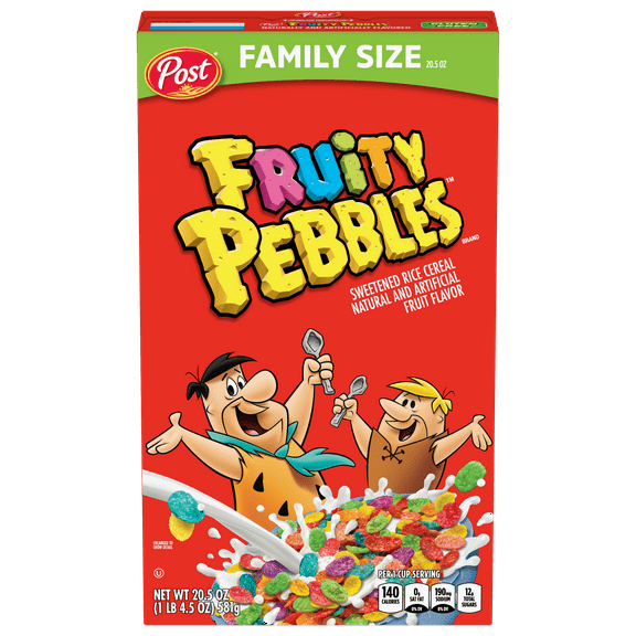 Post Fruity PEBBLES Breakfast Cereal, Gluten Free, 10 Vitamins and Minerals, Breakfast Snacks, Sweetened Rice Cereal, 20.5 Oz