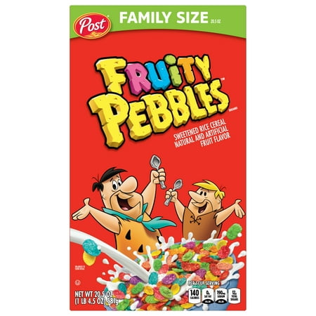 Post Fruity PEBBLES Breakfast Cereal, Gluten Free, 10 Vitamins and Minerals, Breakfast Snacks, Sweetened Rice Cereal, 20.5 Oz