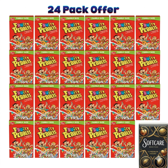 Post Fruity PEBBLES Breakfast Cereal, Gluten Free, Family Size Box, 19.5 oz ( Include One Tissue Pack )