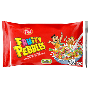 Post Fruity PEBBLES Breakfast Cereal, Gluten Free with pan