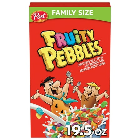 Post Fruity PEBBLES Breakfast Cereal, Gluten Free, Family Size Box, 19.5 oz