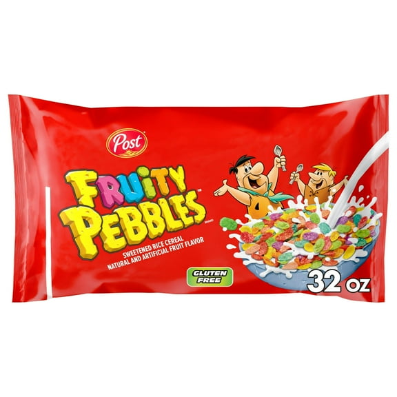 Post Fruity PEBBLES Cereal, Fruity Kids Cereal, Gluten Free, Crunchy 32 oz Bag(pack of 2)