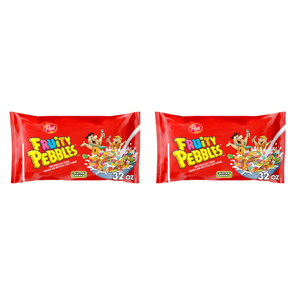 Post Fruity PEBBLES Cereal, Fruity Kids Cereal, Gluten Free, Crunchy 32 oz Bag(pack of 2)