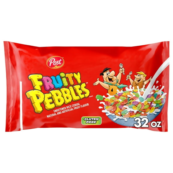 Post Fruity PEBBLES Breakfast Cereal, Gluten Free, Sweetened Puffed Rice, 32 oz Bag