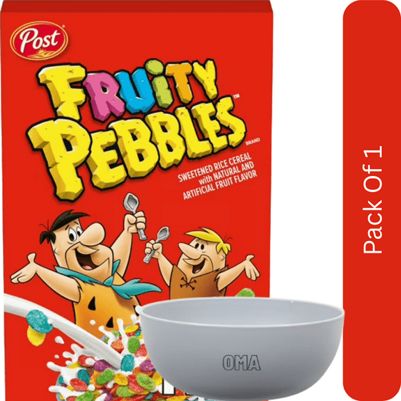 Post Fruity PEBBLES Cereal Gluten-Free, 10 Vitamins & Minerals, Sweetened Rice Cereal 11 oz Box- With White Bowl By OMA