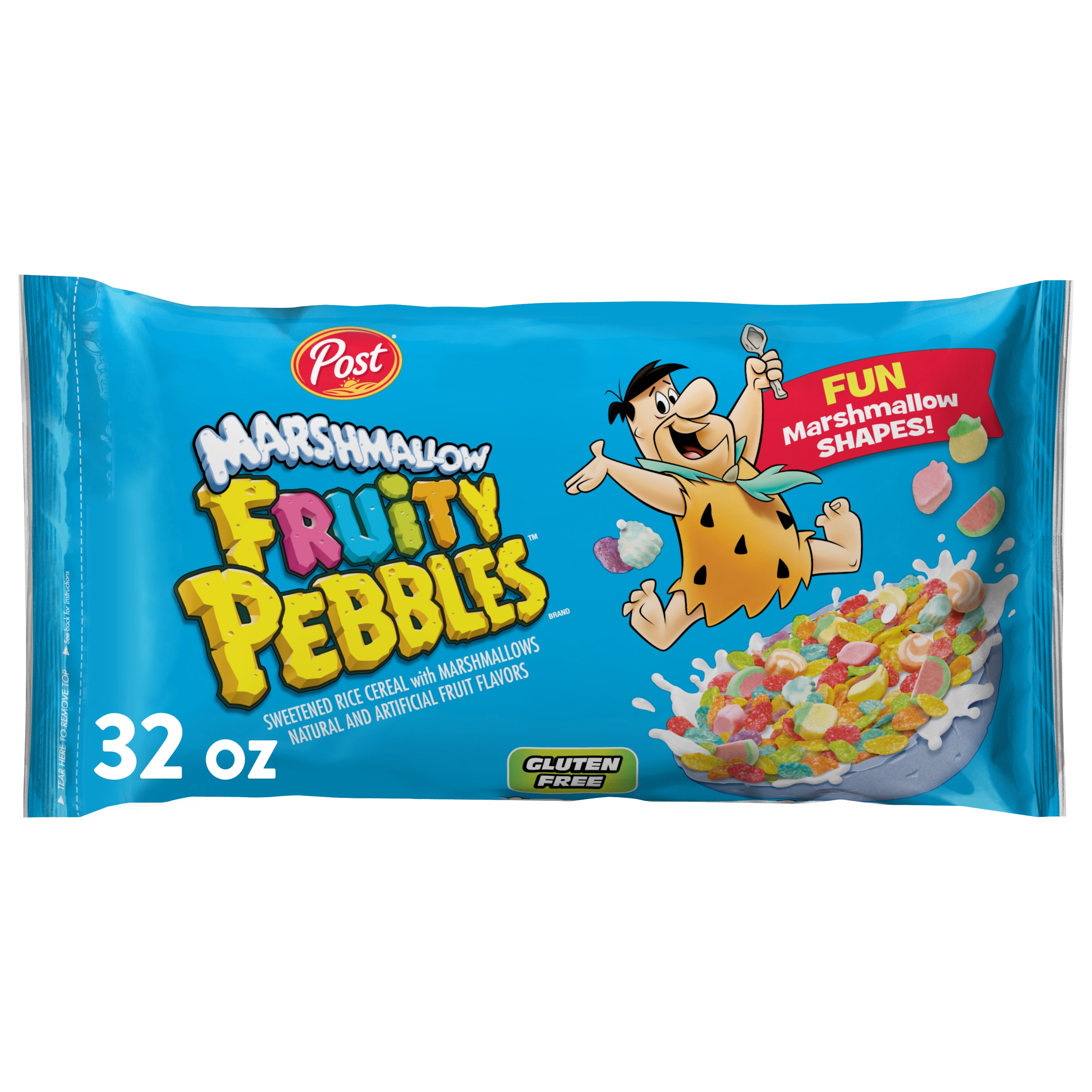 (3 pack) Post Fruity PEBBLES Marshmallow Cereal, Fruity Kids Cereal