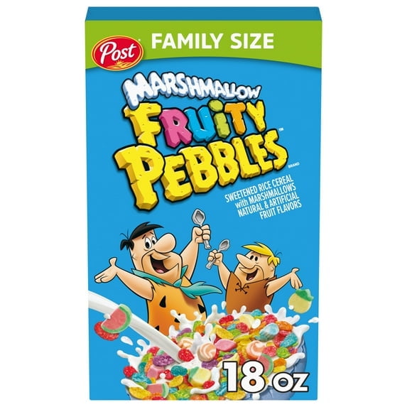 Post Fruity PEBBLES Marshmallow Cereal, Fruity Kids Cereal with Marshmallows, Crunchy 18 oz Box(pack of 4)