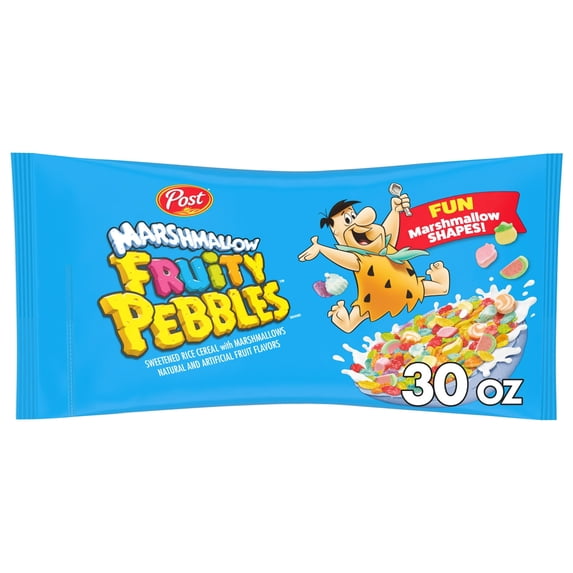 Post Fruity PEBBLES Marshmallow Cereal, Fruity Kids Cereal with Marshmallows, Crunchy 30 oz (Pack 2)