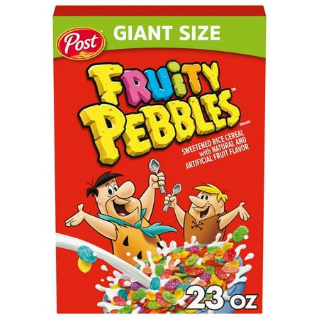 Post Fruity PEBBLES Breakfast Cereal, Gluten Free, 10 Vitamins and Minerals, Breakfast Snacks, Sweetened Rice Cereal, Extra Large Box, 23 Oz