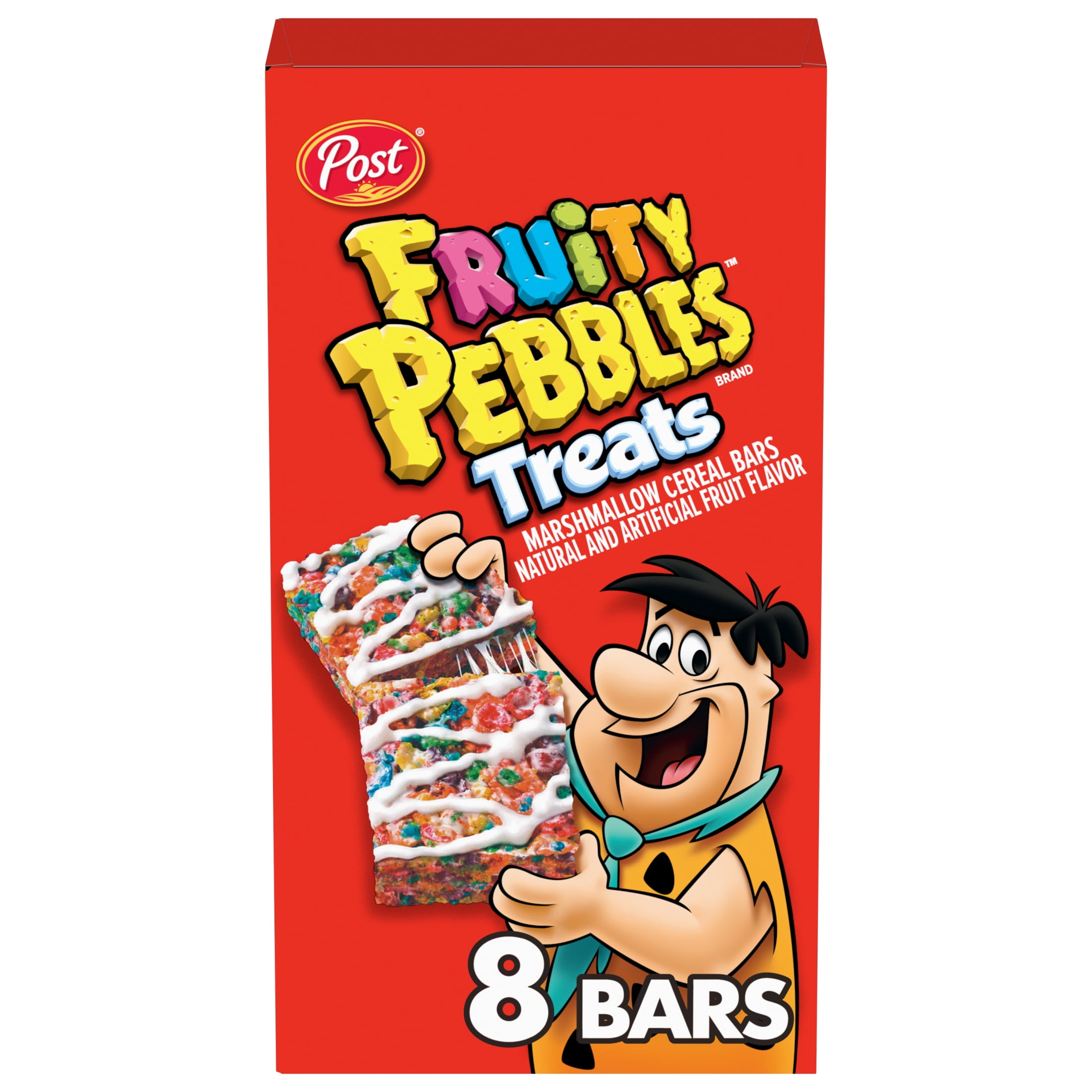 Post Fruity PEBBLES Treats, Crunchy ready-to-eat, shelf-stable 8 ct Box