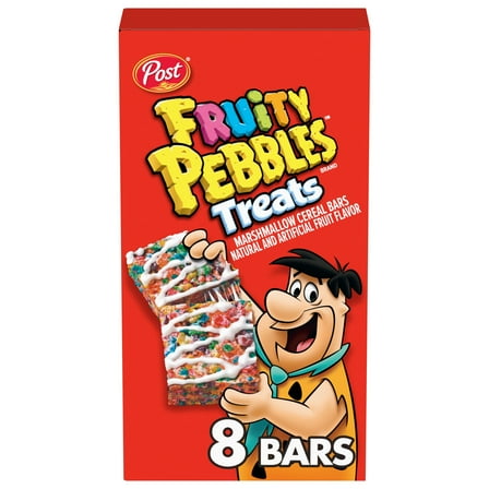 Post Fruity PEBBLES Treats, Crunchy Ready-to-Eat, Shelf-Stable 8 Count Box