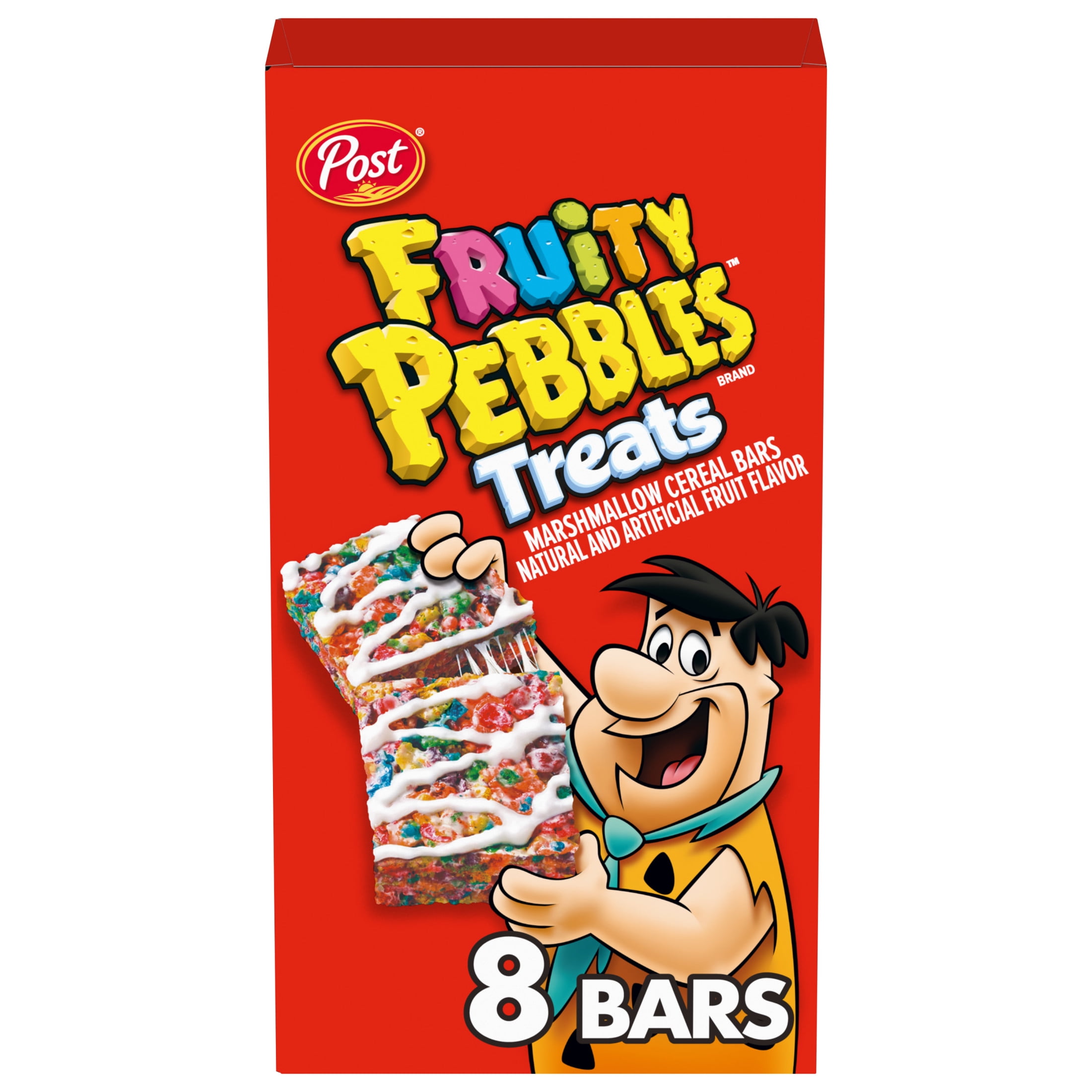 Post Fruity Pebbles Treats, Marshmallow Cereal Bars, 6.2oz, 8 Count, Cardboard Box
