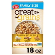 Post Great Grains Banana Nut Crunch Breakfast Cereal, Non GMO Project Verified, Heart Healthy, Low Saturated Fat, Whole Grain Cereal, 18 Ounce