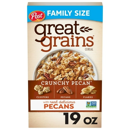 Post Great Grains Crunchy Pecan Breakfast Cereal, Non GMO, Heart Healthy, Low Fat, Whole Grain, 19oz (Pack 6)