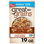 Post Great Grains Crunchy Pecan Breakfast Cereal, Non GMO, Heart Healthy, Low Fat, Whole Grain, 19oz