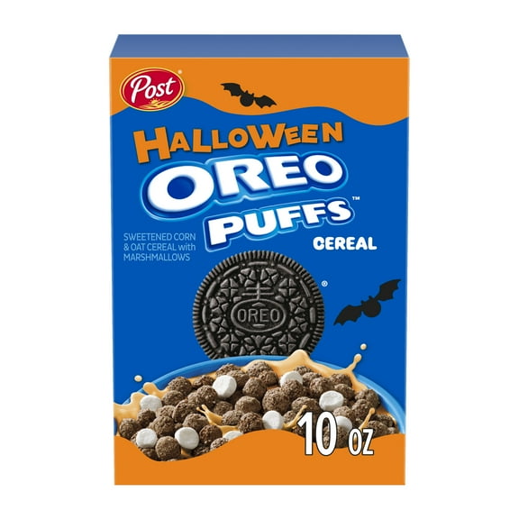 Post OREO PUFFS Halloween Cereal, Limited-Edition Crunchy Chocolate & Marshmallow Breakfast, 10oz Box
