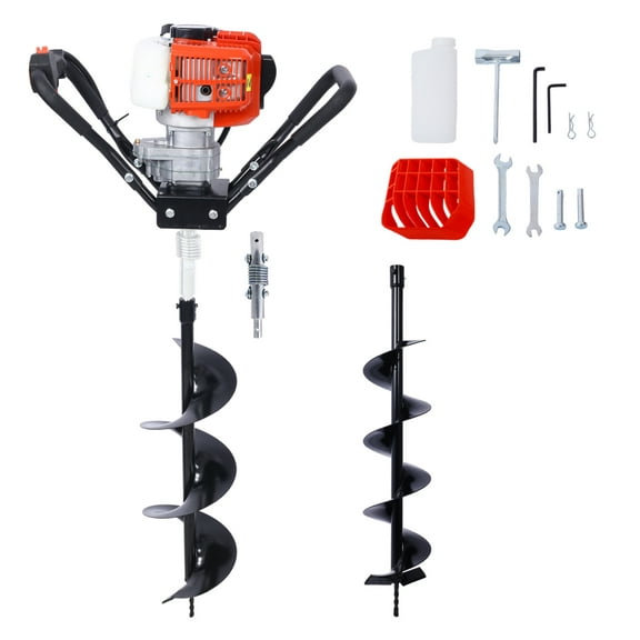 Post Hole Digger 43cc Gas Powered Earth Auger - 6 & 8 Inch Bits, 30 Inch Alloy Steel Drill, Farmland Garden Plant Tool