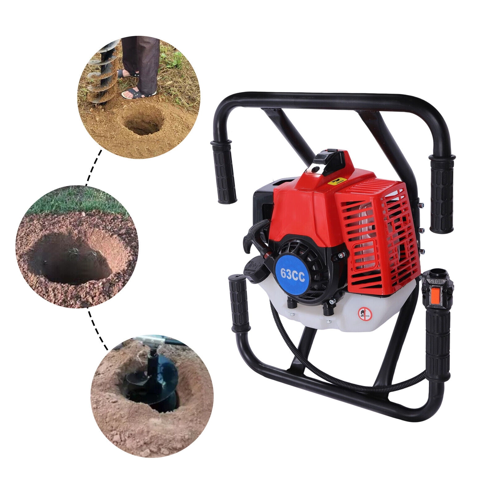 63CC Gas Powered 2Stroke 3HP 2 Person Post Hole Digger with 6” Bit