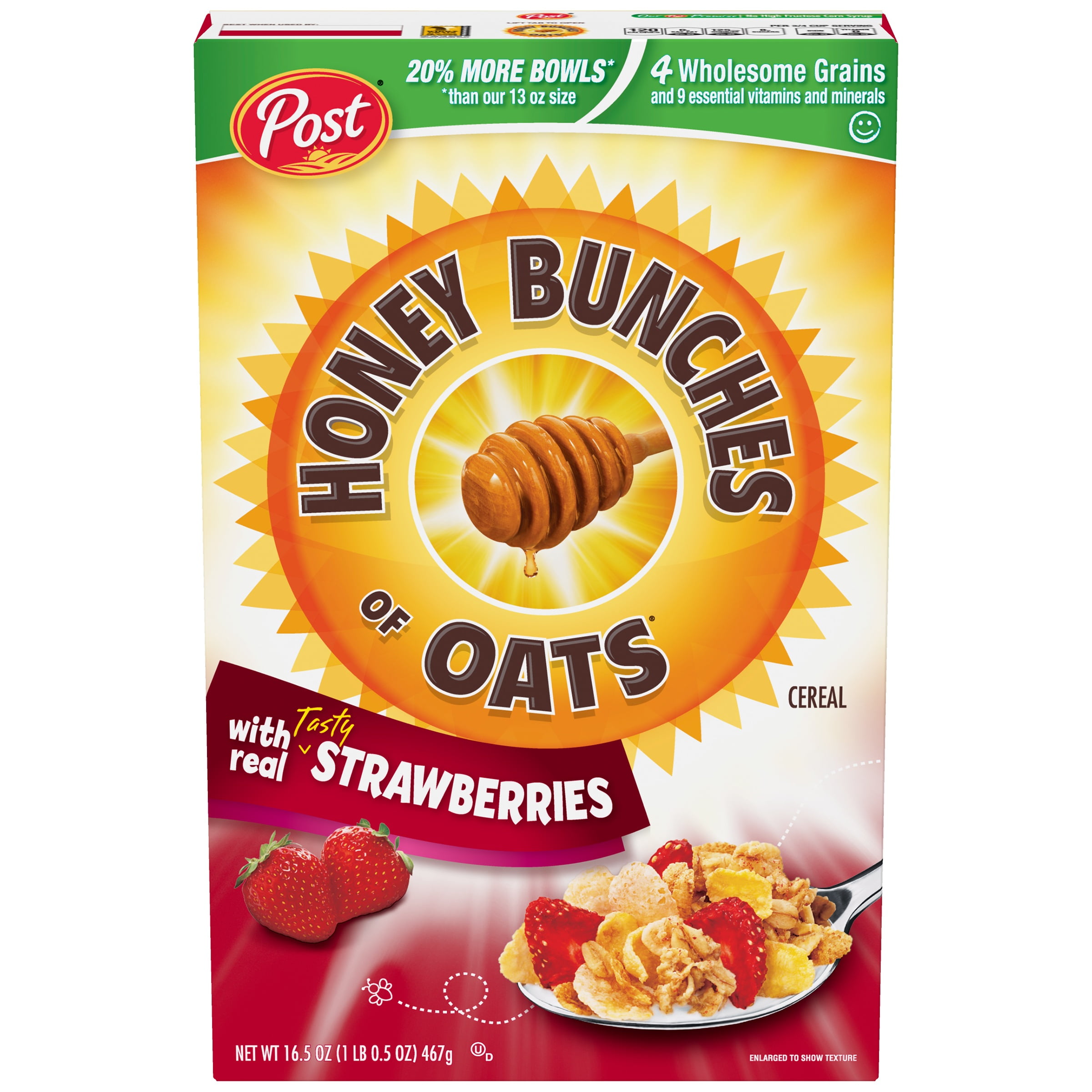 Post Honey Bunches Of Oats Cereal, Real Strawberries, 16.5 Oz
