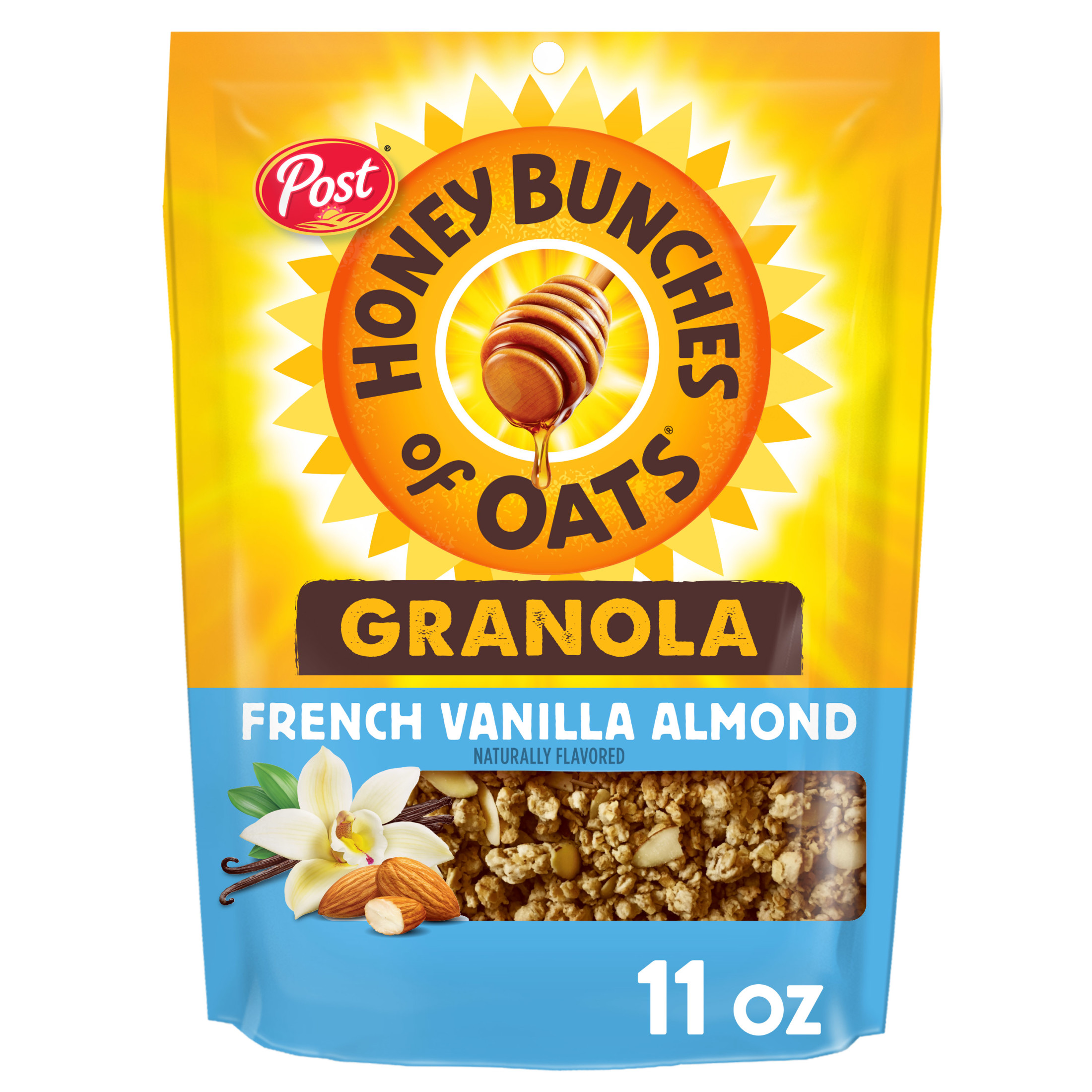 Post Honey Bunches of Oats French Vanilla Almond Granola Cereal, Vanilla Granola with Crushed Almonds, 11 oz Granola Bag - image 1 of 5