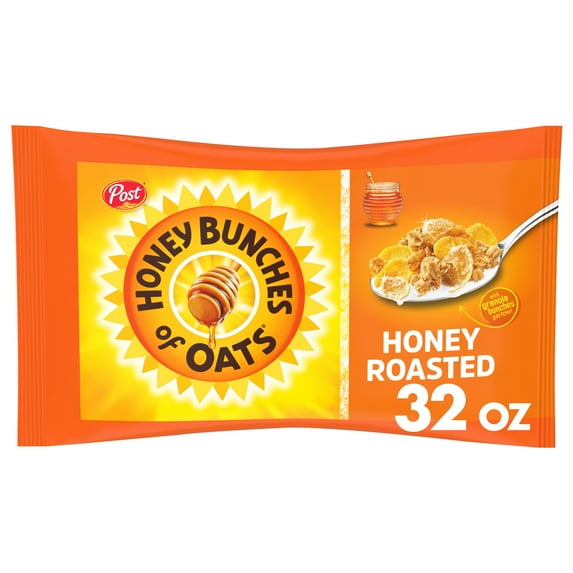 Honey Bunches of Oats Honey Roasted Breakfast Cereal Bag with Oats and Granola Clusters, 32 oz Bag