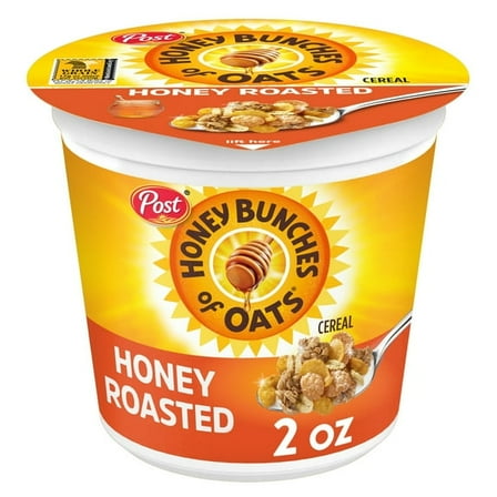 Post Honey Bunches of Oats Honey Roasted Breakfast Cereal, Ready-to-Eat, Crunchy, 2 oz Cereal Cup(pack of 2)