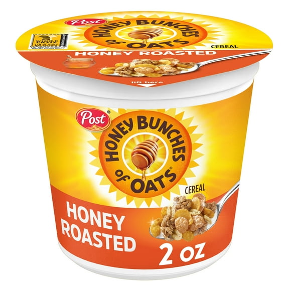 Post Honey Bunches of Oats Honey Roasted Breakfast Cereal, Ready-to-Eat, Crunchy, 2 oz Cereal Cup