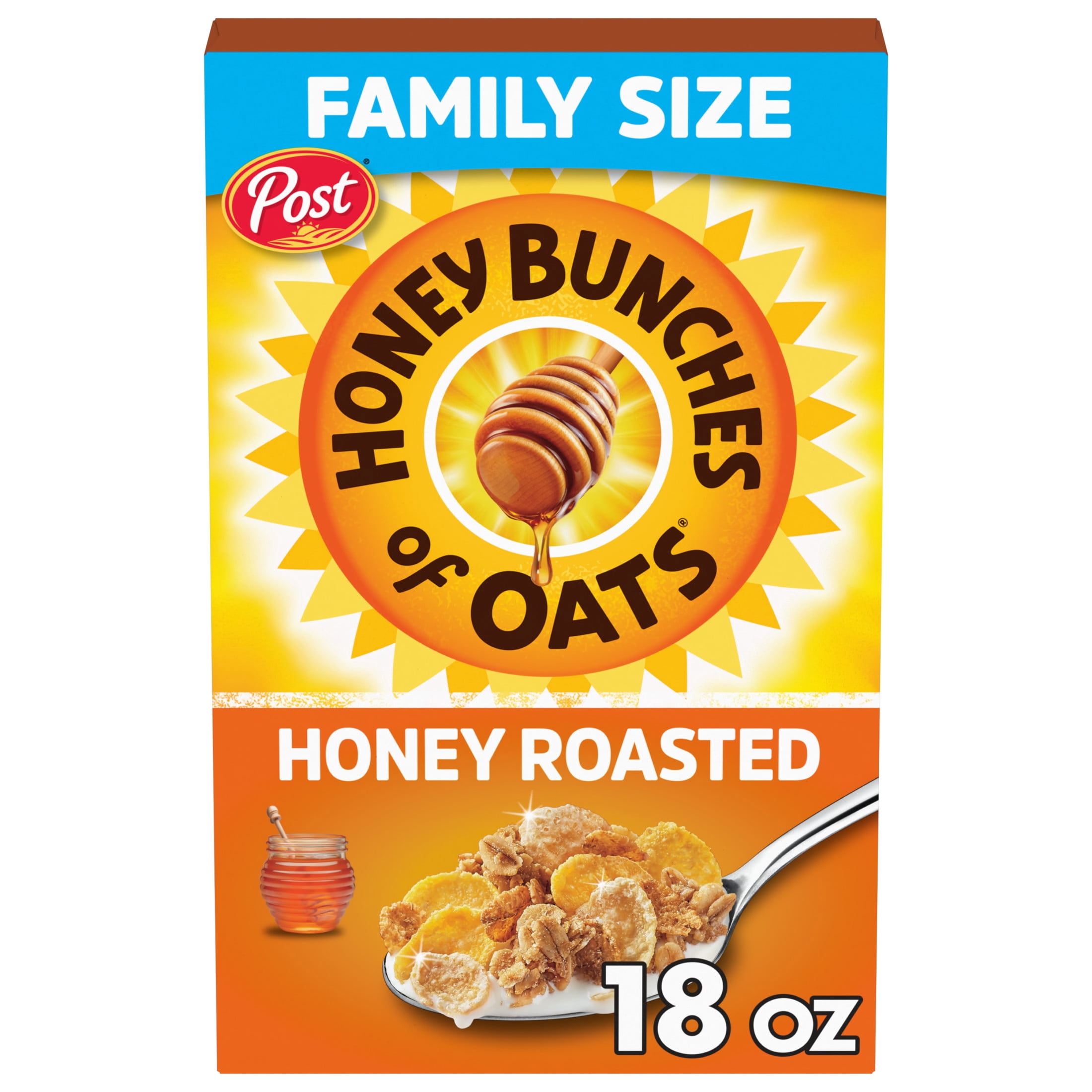 Honey Bunches of Oats Honey Roasted Breakfast Cereal with Oats and Granola Clusters, 18 oz Box