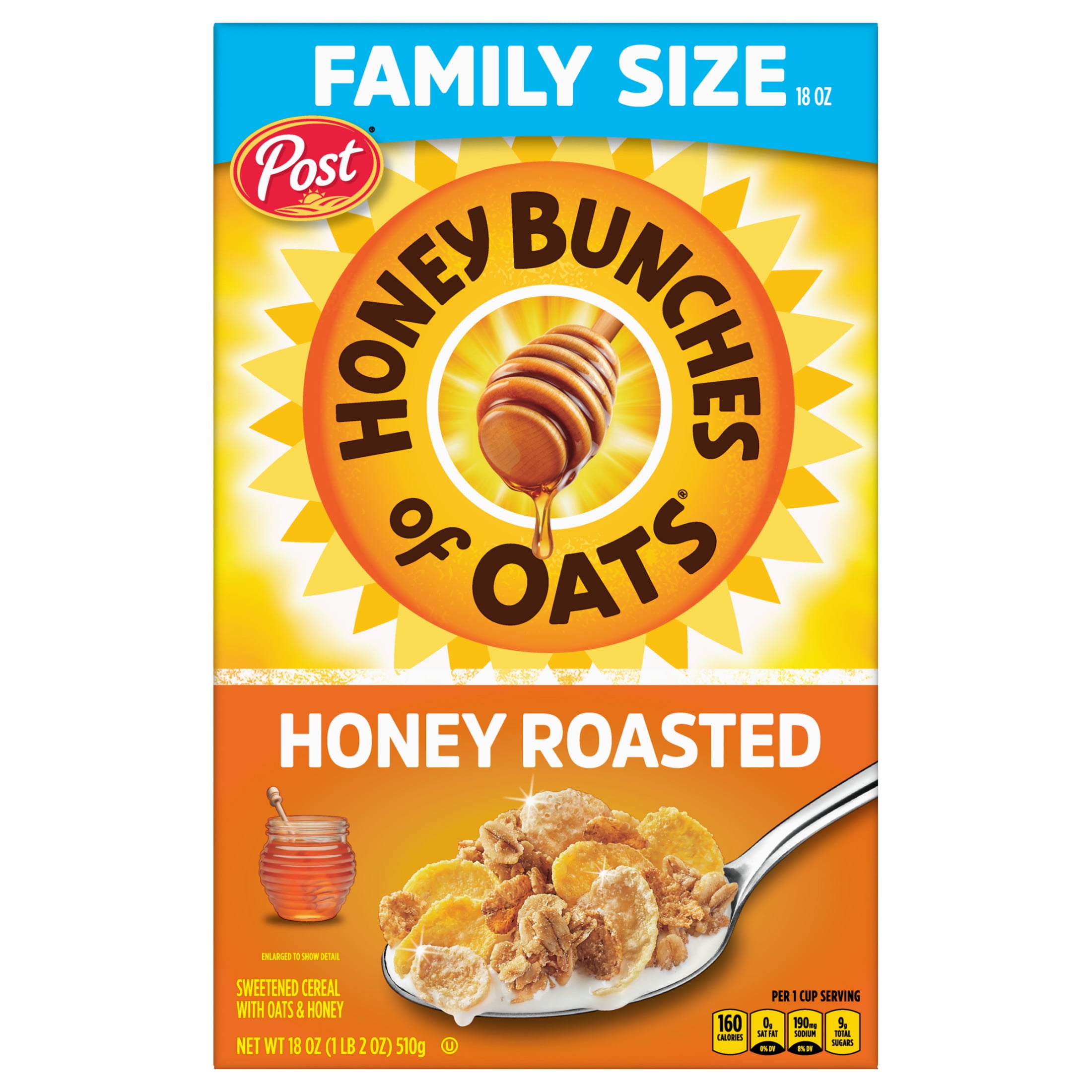 Post Honey Bunches of Oats Honey Roasted, Crunchy Breakfast Cereal, Crunchy 18 oz Box