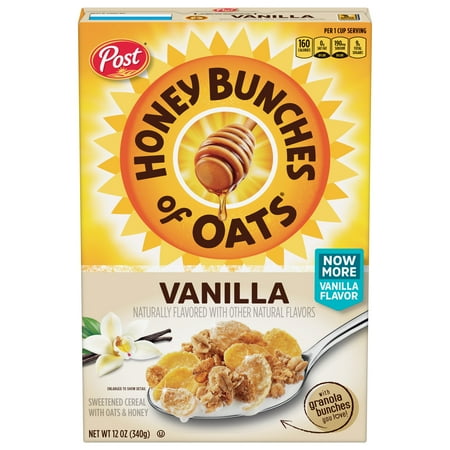 Post Honey Bunches of Oats Vanilla Breakfast Cereal with Granola Clusters, 12oz, Cruchy, Cardboard Box