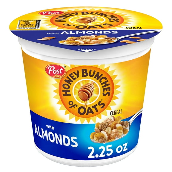 Post Honey Bunches of Oats with Almonds Breakfast Cereal, Crunchy 2.25 oz Cereal Cup