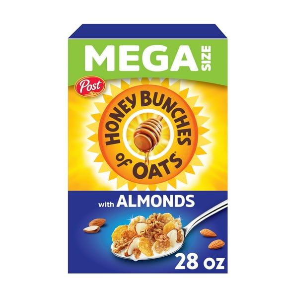 Post Honey Bunches of Oats with Almonds Breakfast Cereal, Family Size Cereal, Crunchy 28 oz Box