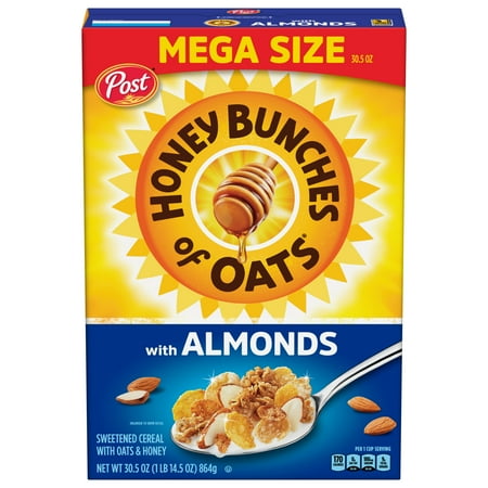 Post Honey Bunches of Oats with Almonds Breakfast Cereal, Mega Family Size Cereal, 30.5 OZ Box
