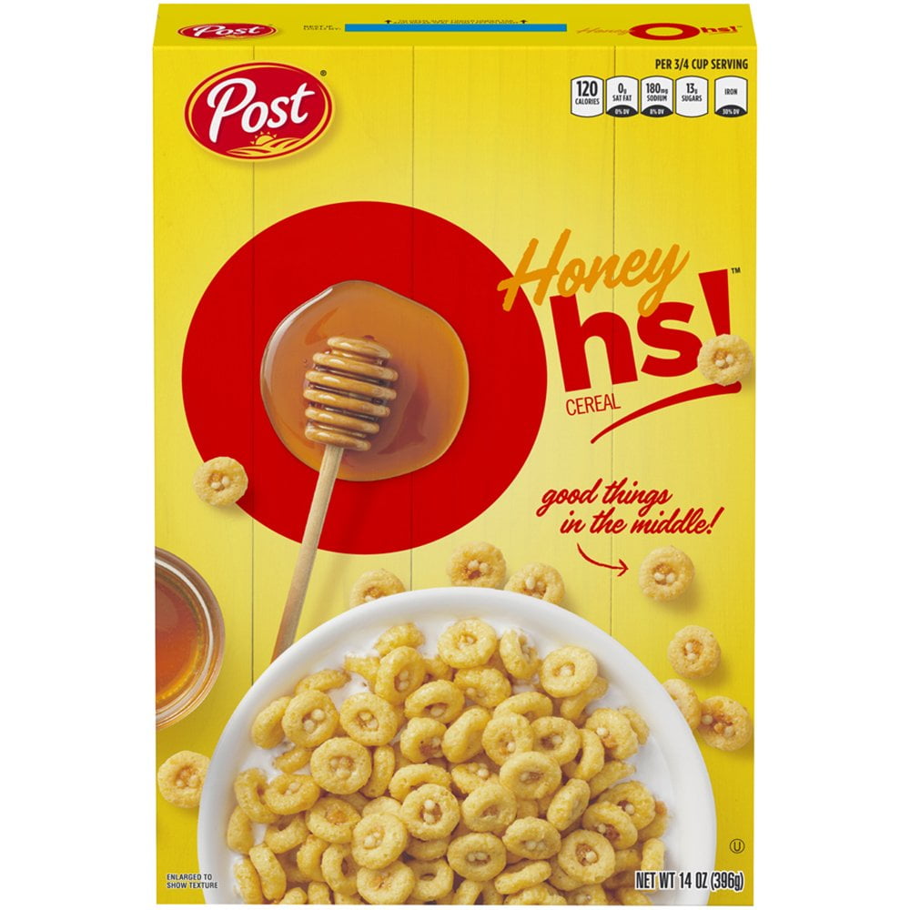 Post Honey Oh!S Cereal, Filled Ohs Breakfast Cereal, 14 Ounce (Pack Of 8)