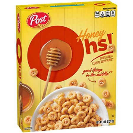 Post Honey Ohs! Cereal, Filled Ohs Breakfast Cereal, Breakfast Snacks, 10.5 Oz (Pack Of 4)