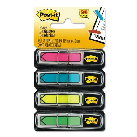 Post-It Arrow Flags, Assorted Bright Colors, .47 in. Wide, 24/Dispenser, 4 Dispensers/Pack