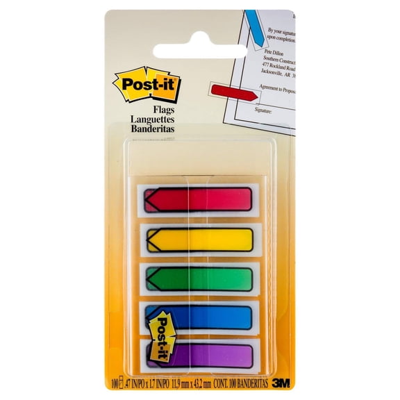 Post-it Arrow Flags, Assorted Primary Colors, .47" Wide, 100 Flags
