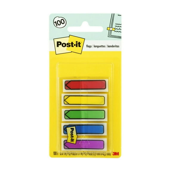 Post-it Arrow Flags, Assorted Primary Colors, .47" Wide, 100 Flags