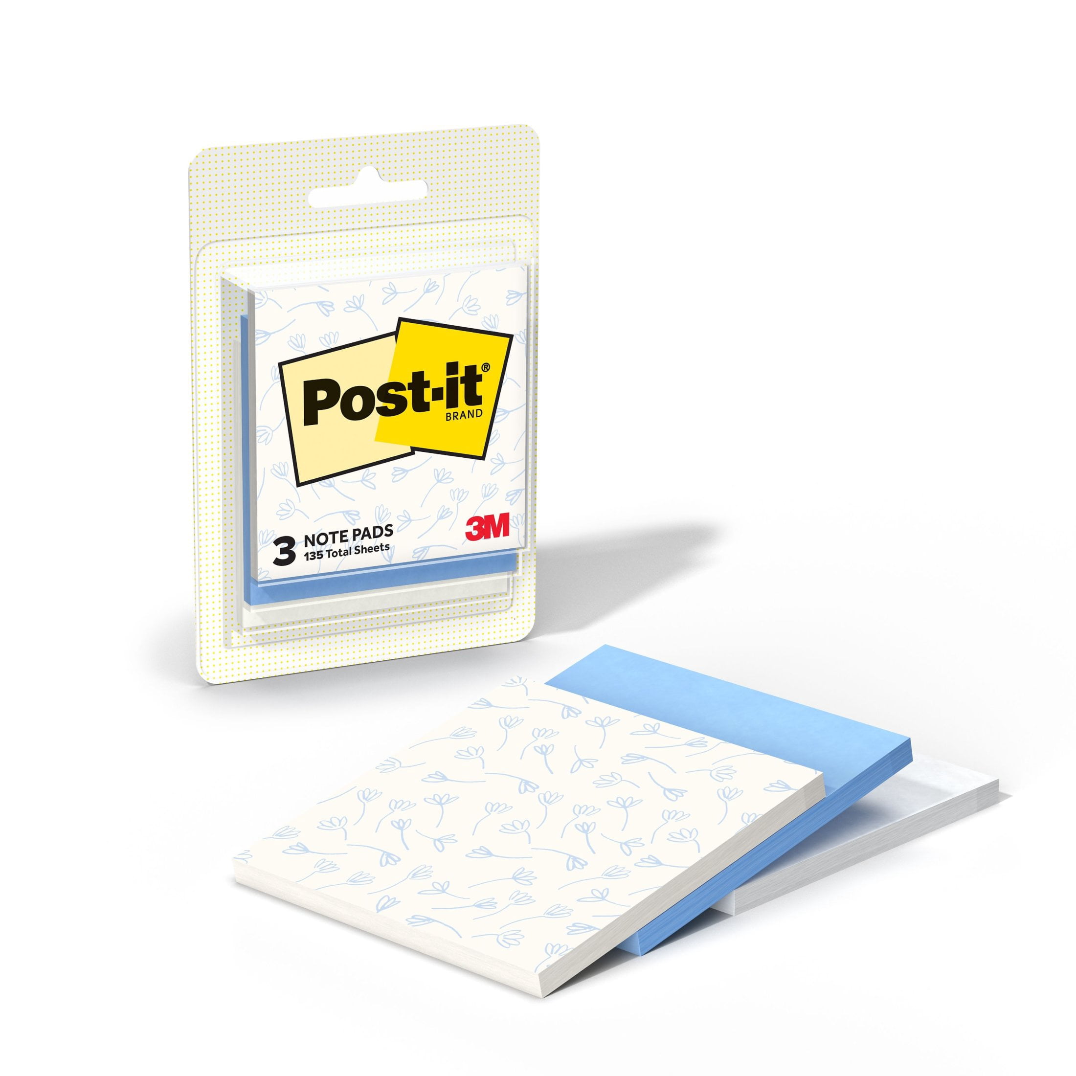 Post-it Sticky Notes, Blue Cottage Design, 3 in. x 2.9 in., 3 Pads
