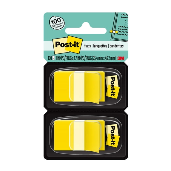Post-It Flags, 1" Wide, Yellow, 50 Flags/Catridge, 2 Catridges/Pack