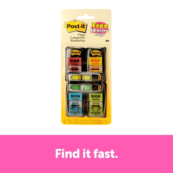 Post-It, MMM680SH4VA, Message Flag Value Pack - 4 Dispensers Plus Two 1/2"W Flags, Assorted,Yellow,Bright Blue,Bright Green,Red