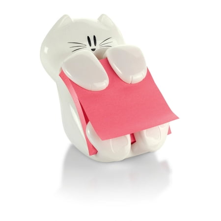 Post-it Note Dispenser, White Cat Design, 45 sheets of 3 in x 3 in Pink Pop-Up Notes