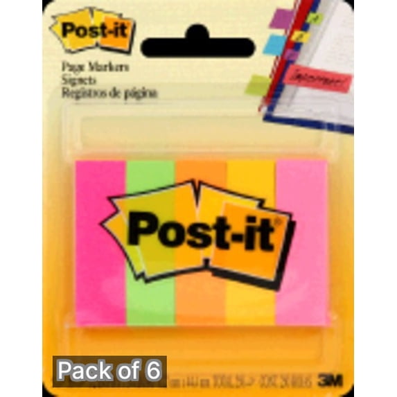 Post-It Page Markers, Assorted (Pack of 6)