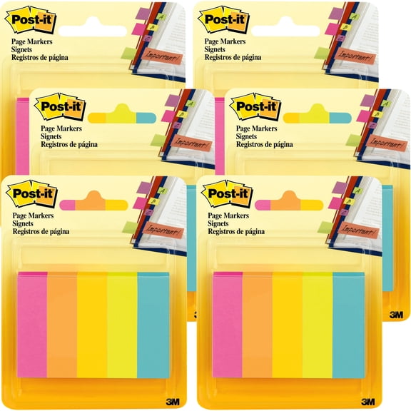 Post-It Page Markers .5"X1.75" Assorted 5 Count-Multipack Of 6