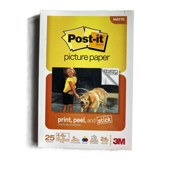 Post-It Picture Paper New Sealed 25 Sheets Matte 4" X 6" 5 Mil Print Peel Stick