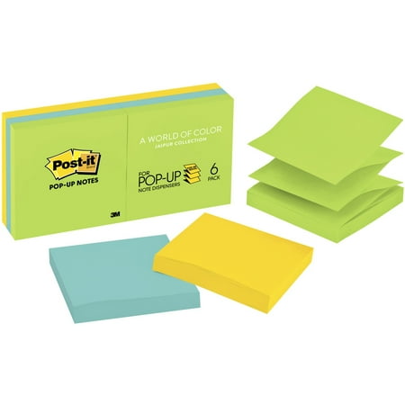 Post-It®, MMMR330AU, Pop-up Notes - Jaipur Color Collection, 6 / Pack, Assorted
