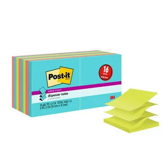 Post-It Super Sticky Pop-Up Notes, 3" X 3", Supernova Neons Collection, 16 Pack, 1,440 Total Sheets