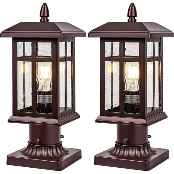 Post Light 2 Packs, Hardwired Anti-Rust Exterior Light Fixture Brown, Waterproof Outside Lamp Post with Pier Mount, Exterior Pole Lantern for Garden Yard Patio Path