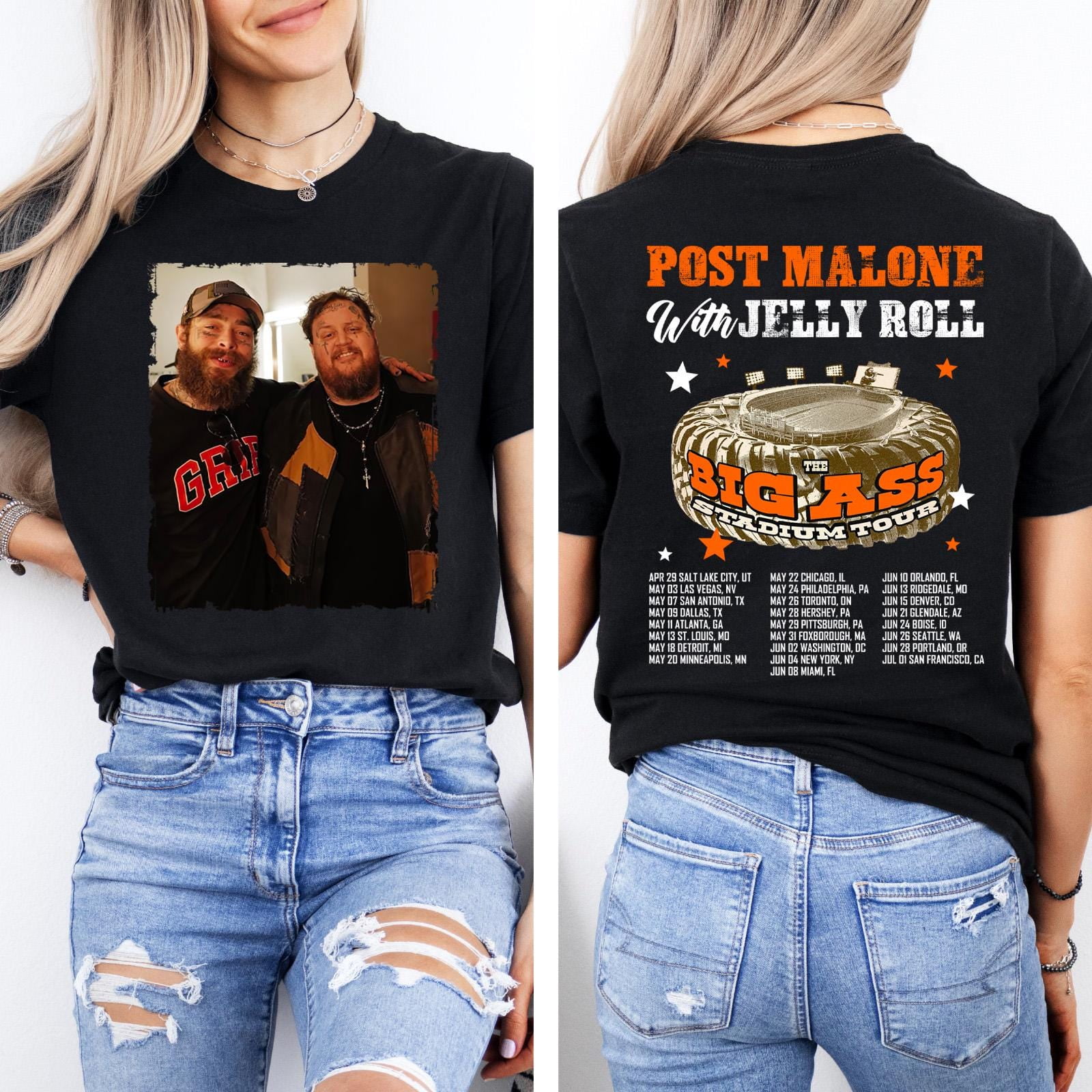 Post Malone Jelly Roll Shirt, Concert Tour Music Western 2025 Shirt ...