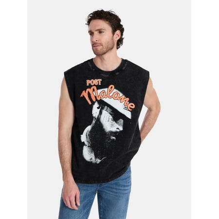 Post Malone Men's & Big Men's Washed Sleeveless Heavyweight Cotton Muscle Tank Top, Sizes XS-3XL
